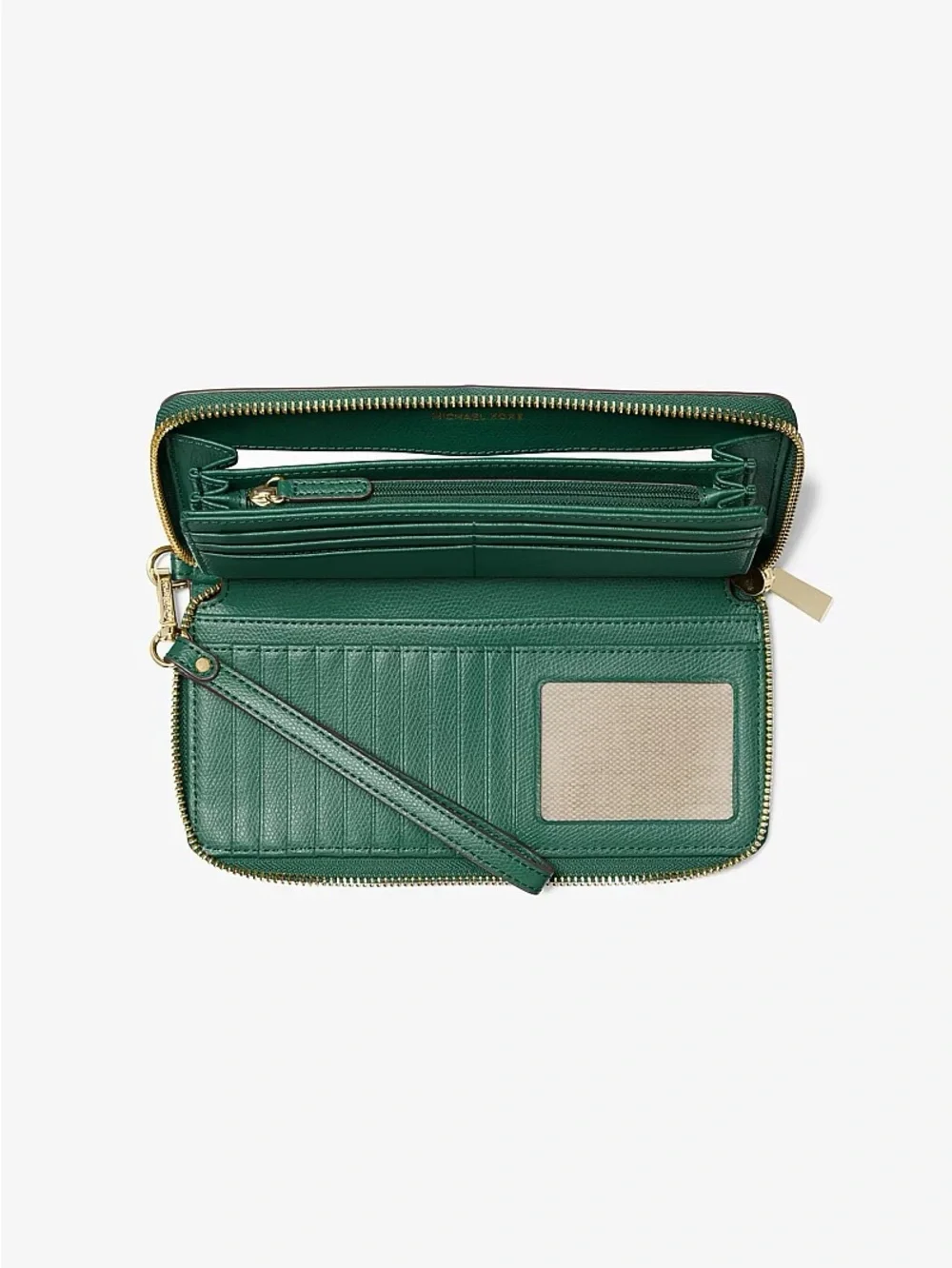 MICHAEL Michael Kors Dark Green Zip-Around Leather Wallet with Gold Hardware NWT
